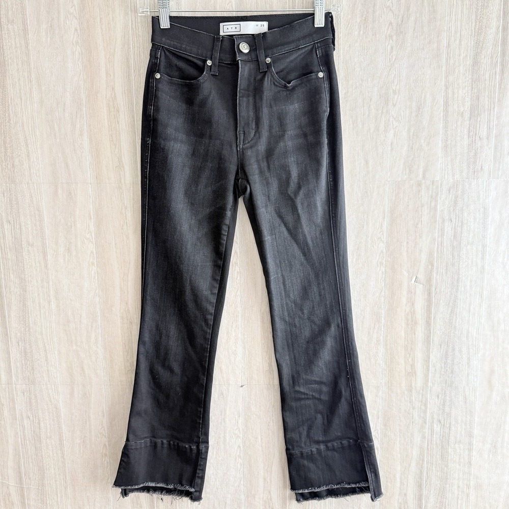 AYR The Shade Step Hem Jeans 25 Chill Uniform Black Kick Flare Crop Mid Rise USA